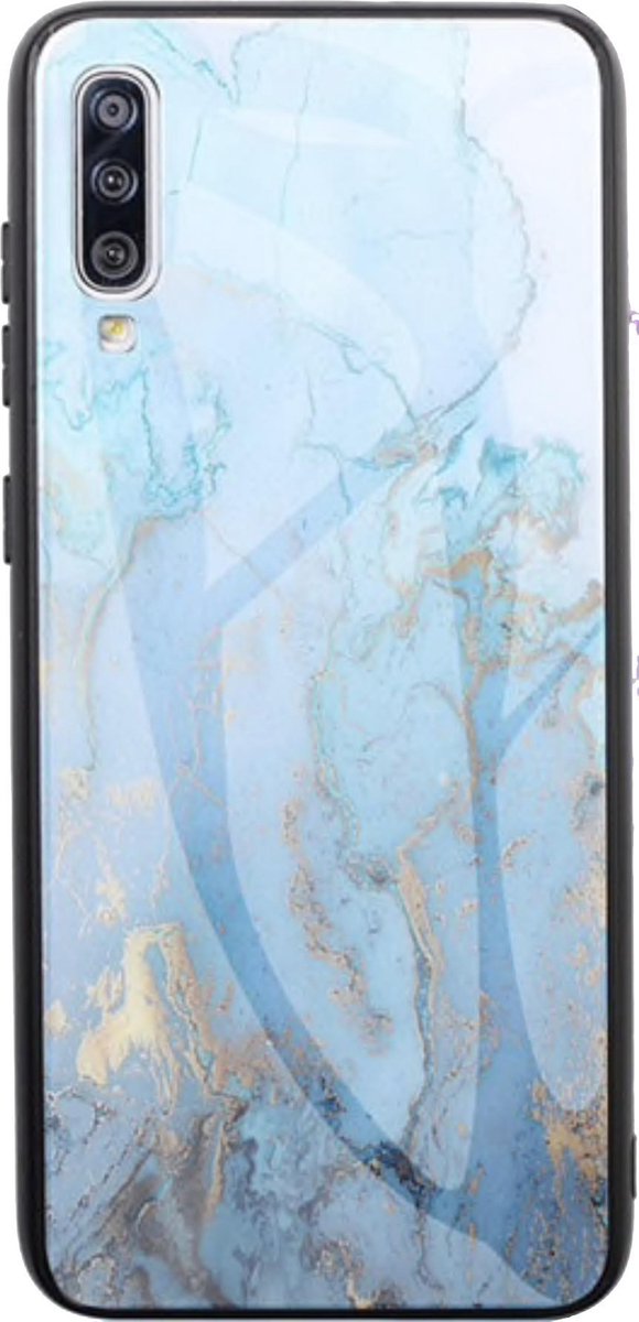 Geschikt voor Samsung Galaxy A70 Backcover - Groen - Marmer - Gehard Glas
