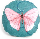 Sierkussen - Imbarro- Vlinder- Rond- Blauw- Diameter - Blauw - 45 Cm X 45 Cm
