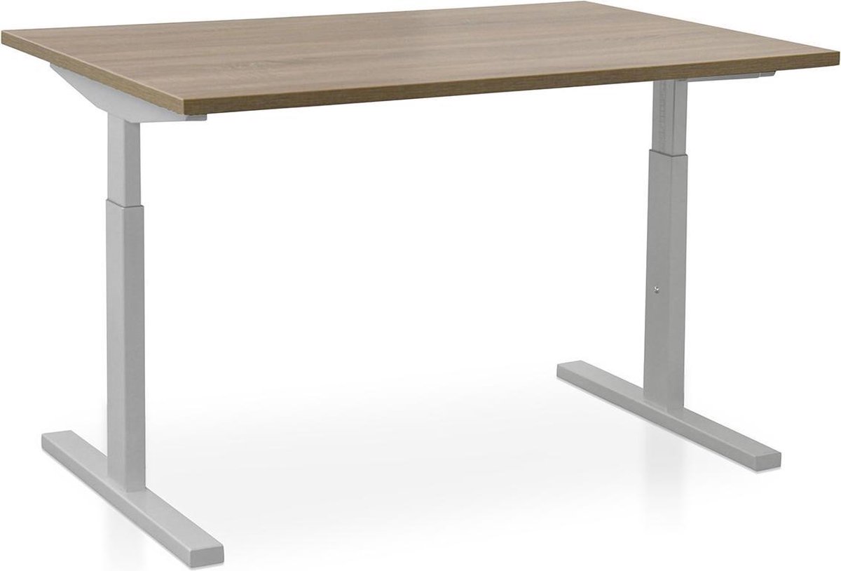 Rechthoek bureau instelbaar | Start Pintado | 160 x 80 cm | Frame wit - blad midden eiken