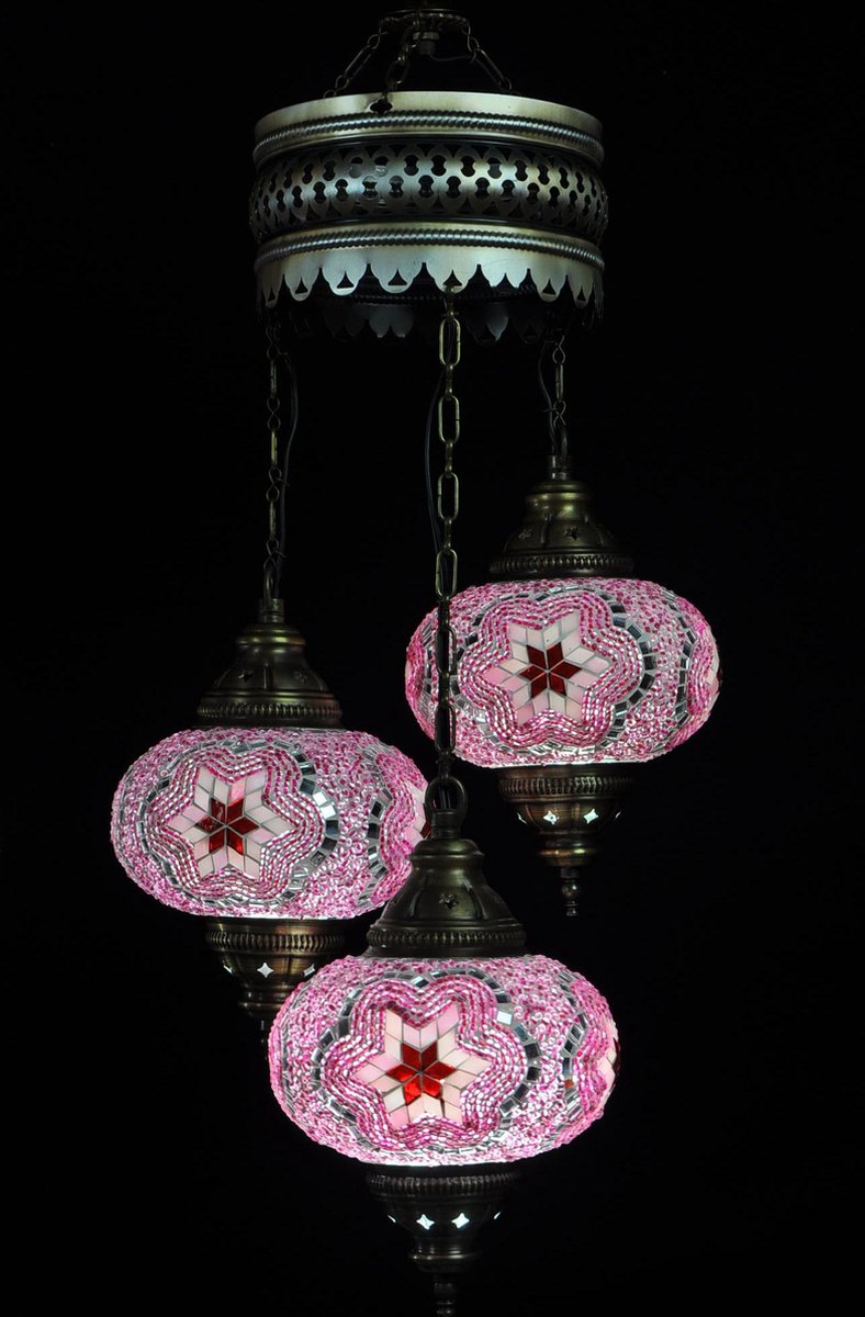 Turkse lamp - Oosterse lamp - Hanglamp - Roze - 3 bollen - mozaïek | bol.com