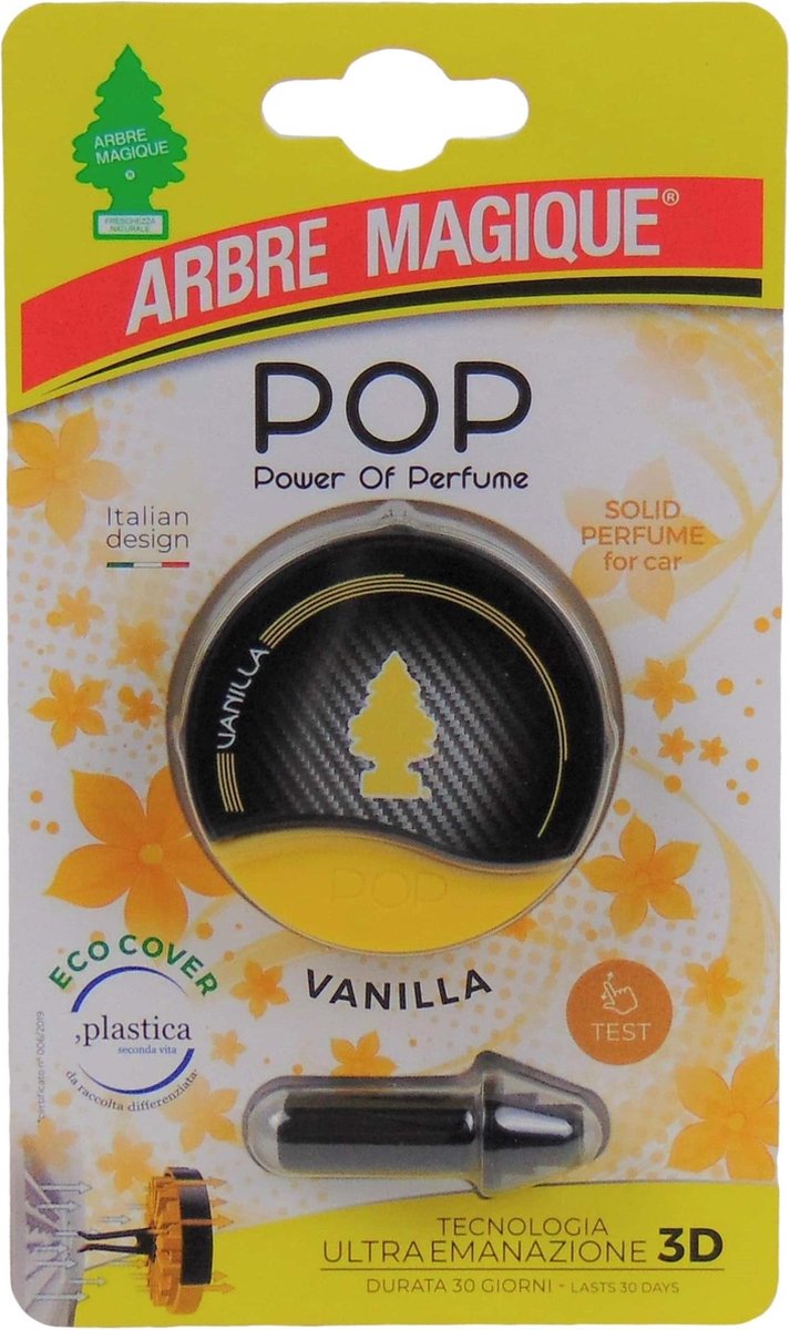 Arbre Magique POP vanille / vanilla autoparfum - Auto luchtverfrisser vanille / vanilla - Autoparfum vanille / vanilla - Lekker luchtje in de auto - vanille / vanilla Geurtje - Compact geurtje -
