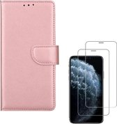 iPhone X / XS - Bookcase rose goud - portemonee hoesje + 2X Tempered Glass Screenprotector