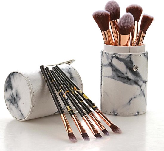 Zuiver op gang brengen kort 10-delige Make-up Marble Kwasten/Brush Set in Koker | bol.com