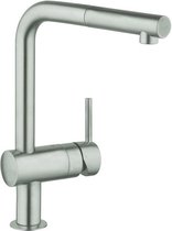 GROHE Minta Keukenkraan - L-uitloop - 360° draaibereik - Met uittrekbare handdouche - SuperSteel (RVS look)