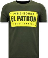 Local Fanatic Hommes T-shirts avec Imprimé - Pablo Escobar El Patron - T-shirt Vert Cool Homme - Pablo Escobar El Patron - T-shirt Homme Noir Taille S
