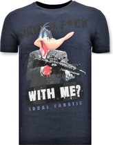 Heren T shirt met Print - Shooting Duck Gun - Blauw