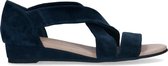 Manfield - Dames - Blauwe suède sandalen met lage sleehak - Maat 37
