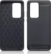 Huawei P40 Pro hoesje, Gel case geborsteld metaal en carbonlook, Zwart | GSM Hoesje / Telefoonhoesje Geschikt Voor: Huawei P40 Pro