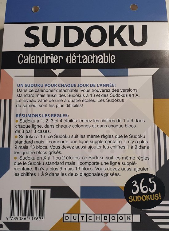 Calendrier Sudoku 2019 - Calendrier Détachable - 365 Sudokus