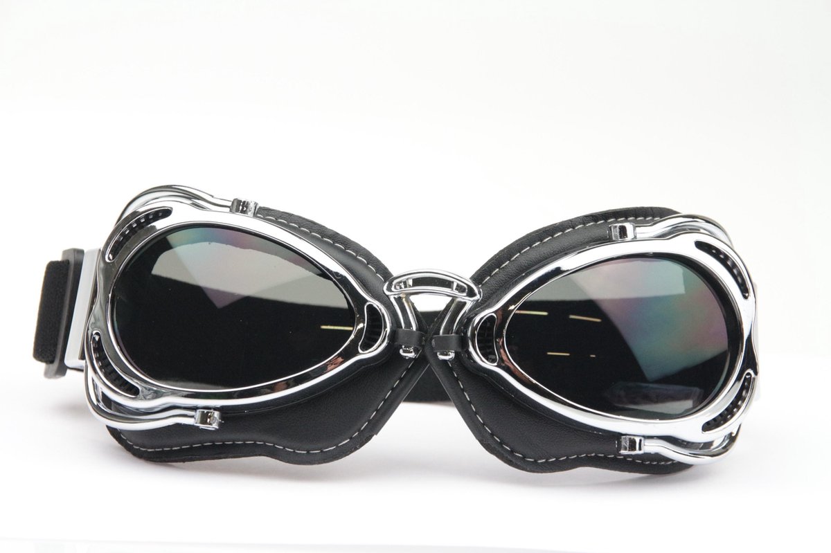 CRG Radical Motorbril - Chrome Retro Motorbril - Motorbril voor Heren - Smoke Glas
