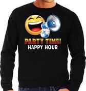 Funny emoticon sweater Party time happy hour zwart voor heren - Fun / cadeau trui XL
