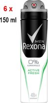6x Rexona Deospray Men – Active Fresh 0% Aluminium