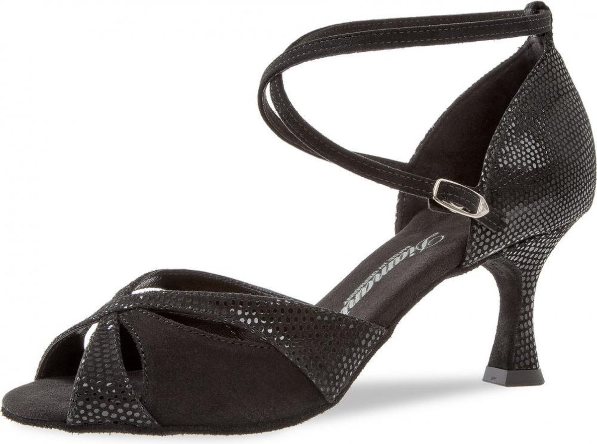 Salsaschoenen Open Neus Diamant 141-087-084 – Dames Dansschoenen - Zwart Suède – 6,5 cm Hak - Maat 36
