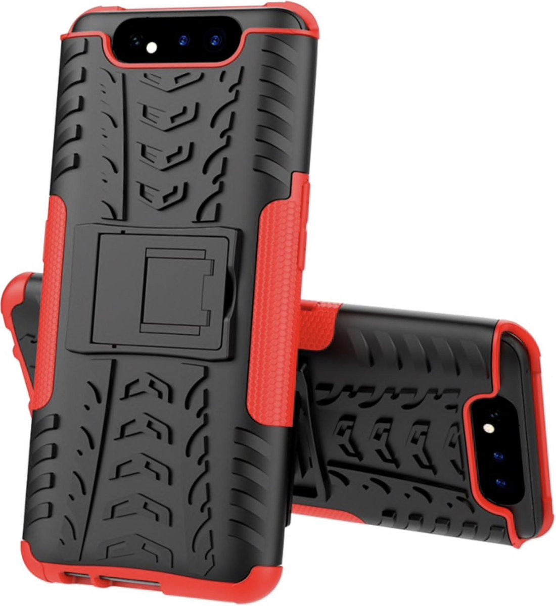 Geschikt voor Samsung Galaxy A80 Back cover - Rood - Shockproof Armor - met kickstand