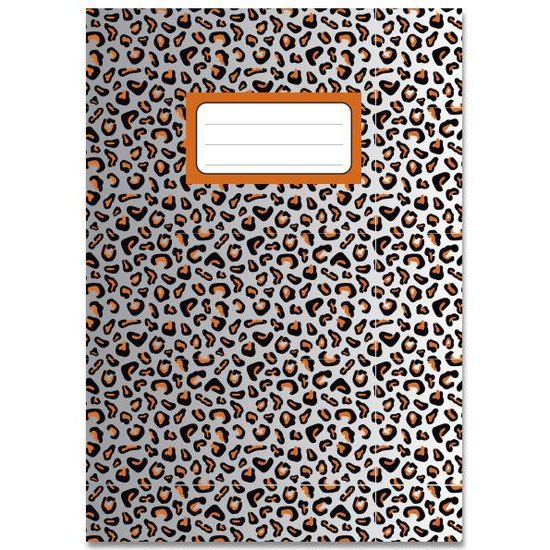 Schriftje A5 met luipaardprint in grijs, oranje en zwart.
