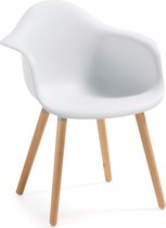 Kave Home - Kevya witte stoel met massief beuken poten