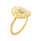 Twice As Nice Ring in goudkleurig edelstaal, gehamerd effect en witte moonstone 58
