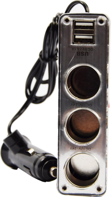 Maken gelijktijdig Per ongeluk auto 12v splitter stekkerdoos 3-voudig met 2 USB poorten Zwart | bol.com