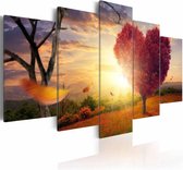 Schilderij - Land van Liefde, Rood/Geel, premium print op canvas, 5luik