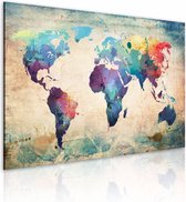 Schilderij - Wereldkaart - Regenboog Kaart, Multi-gekleurd , premium print op canvas