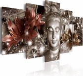 Schilderij - Jewel of Meditation , boeddha , brons zilver look , 5 luik
