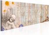 Schilderij - House + Love = Home Vintage , beige , hout look