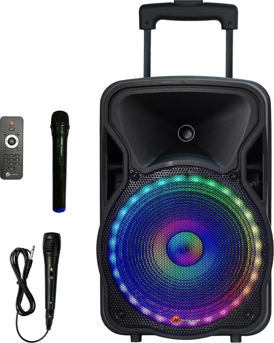 N-GEAR The Flash 1205 - Draadloze Bluetooth Party Speaker - Karaoke Set - 2 Microfoons - Discoverlichting - N-GEAR