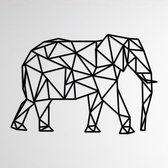 LINE ART, OLIFANT - Zwart - Wanddecoratie - Hout - XL 80 cm