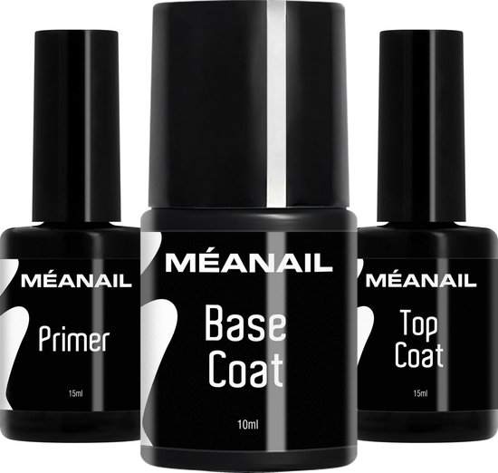 Méanail – gellak – primer 15ml – base coat 10ml – top coat 15ml – gel nagellak