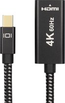 DrPhone MH1 Thunderbolt Mini DisplayPort naar HDMI Female 4K 60Hz Adapter - Aluminium Gevlochten -  Zwart