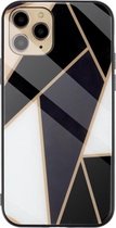 Apple iPhone 11 Pro Marmer hoesje - Goud - Zwart - TPU + Gehard Glas