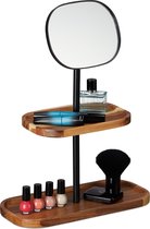 relaxdays make up spiegel - met 2 planken - scheerspiegel - hout - staand - opmaakspiegel