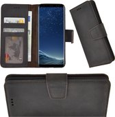 Samsung Galaxy S8 hoesje - Echt Leder Cover Antiek Donker Bruin Bookcase Hoesje