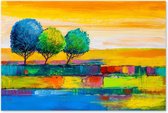 Paysage coloré avec des Arbres - abstrait - Jardin Plein air peinture sur toile