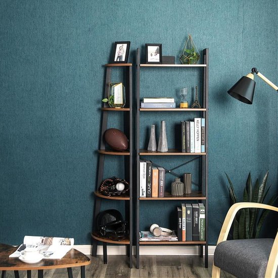 Bobbel Home - Vintage - Kast Met 5 Planken - Zwart/Bruin van Bobbel Home — afbeelding 3