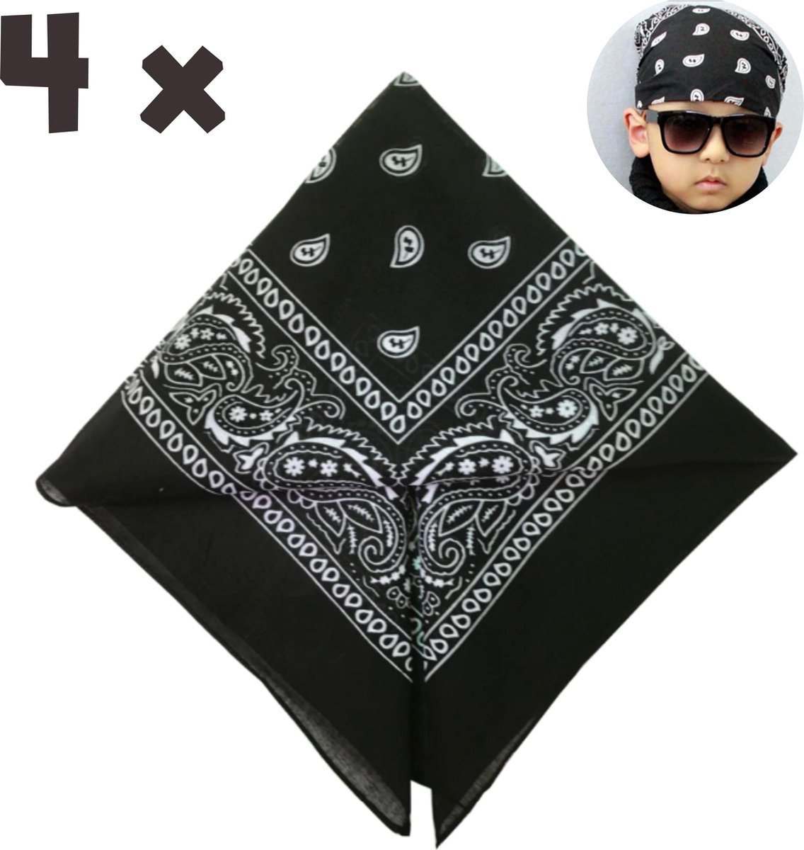 5 stuks bandana, hoofddoek voor dames en heren, 55 x 55 cm