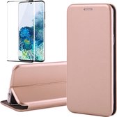 Hoesje geschikt voor Samsung Galaxy S20 Plus - Screen Protector FullGuard - Book Case Leer ThinShield Roségoud & Screenprotector