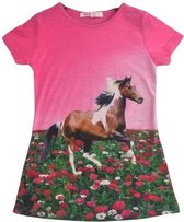 Lang roze meisjes t shirt met paarden print 146/152