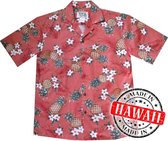 Hawaii Shirt - Blouse - Hemd "Ananas Rood" - 100% Katoen - Aloha Shirt - Heren - Made in Hawaii Maat L