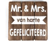 Houten Tekstplank / Tekstbord 20cm "Mr. & Mrs.....Van Harte Gefeliciteerd" - Kleur Naturel