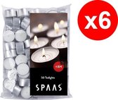 Spaas Theelichtjes - waxinelichtjes - 8 branduren - 6 x 50 stuks - Wit - Voordeelverpakking