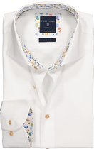 Profuomo Slim Fit overhemd - wit twill (contrast) - Strijkvrij - Boordmaat: 44