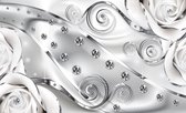 Fotobehang - Vlies Behang - Luxe Zilveren Patroon met Diamanten - 208 x 146 cm