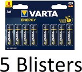 40 Stuks (5 Blisters a 8 st) Varta Energy AA Alkaline Batterijen