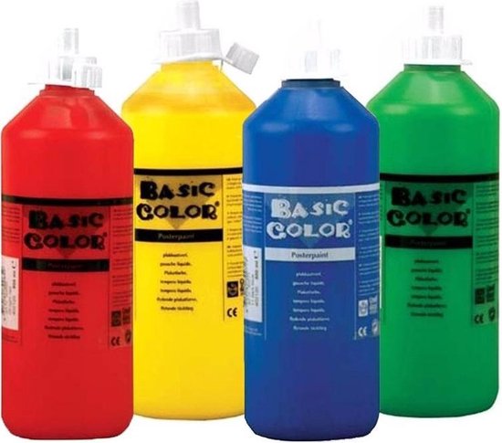 genezen kiespijn Spijsverteringsorgaan Set van 4x flessen Groene-Rode-Blauwe-Gele hobby knutselen kinder verf op  waterbasis -... | bol.com