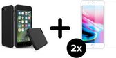 iPhone 7 Plus Hoesje Zwart - Siliconen Case - 2x Tempered Glass Screenprotector