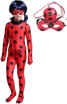 Superheldin kostuum meisje lieveheersbeestje pak superheld kinderen verkleedkleding - 140/146 (140) + GRATIS tasje & masker