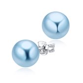 Joy|S - Zilveren blauw grijs parel oorbellen 10 mm antraciet