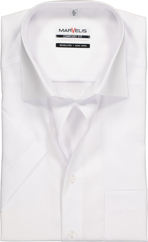 MARVELIS comfort fit overhemd - korte mouw - wit - Strijkvrij - Boordmaat: 50