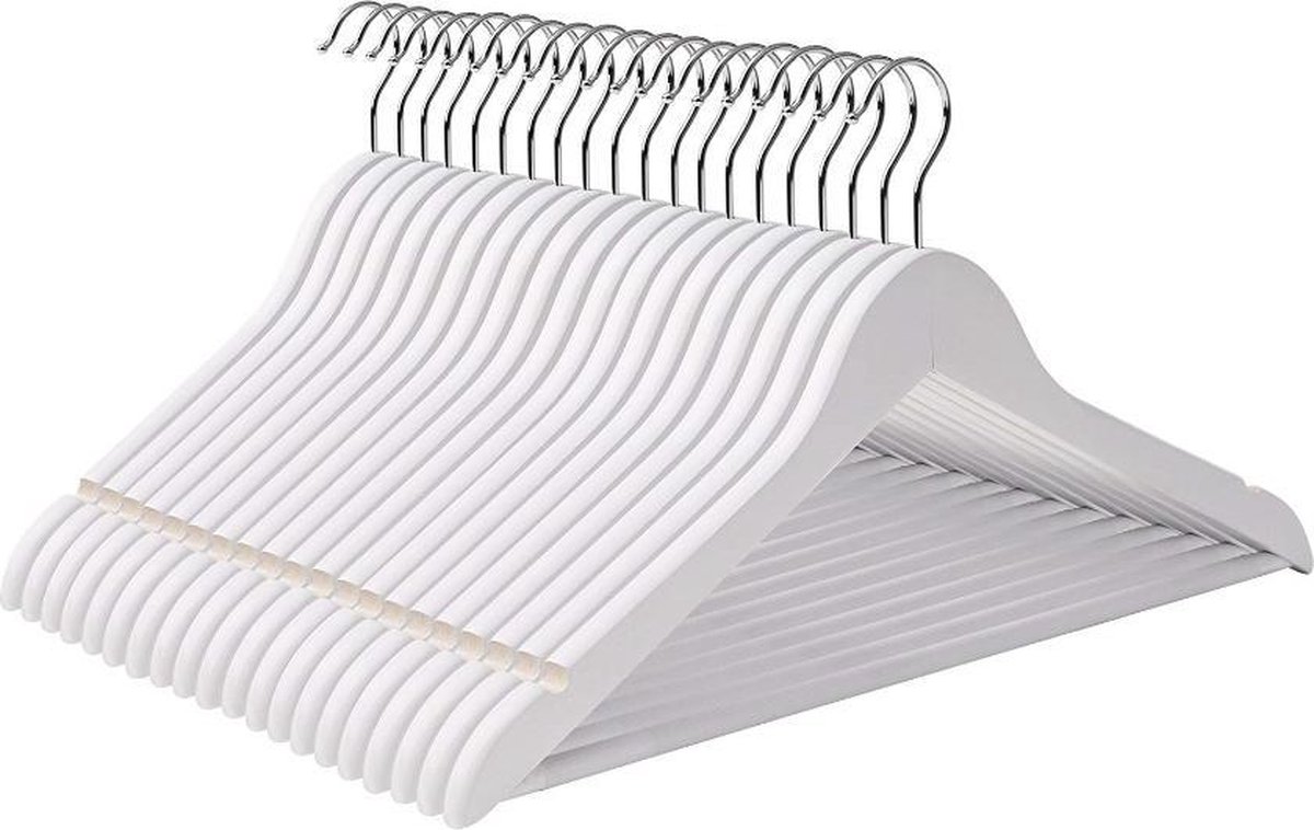 MIRA Home - Kledinghangers - Set van 20 - Antislip - Praktisch - Hout - Wit - 25x2.2x17